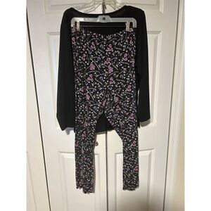 Cacique intimates Women's 2-Piece Pajama Set Graphic Print Long Sleeve V-Neck